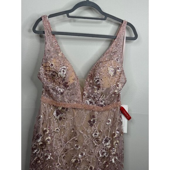 Mac Duggal 67481 Gown Floral Sequin Sleeveless Plunge Neck  A -Line Size 8 Pink - Picture 7 of 7